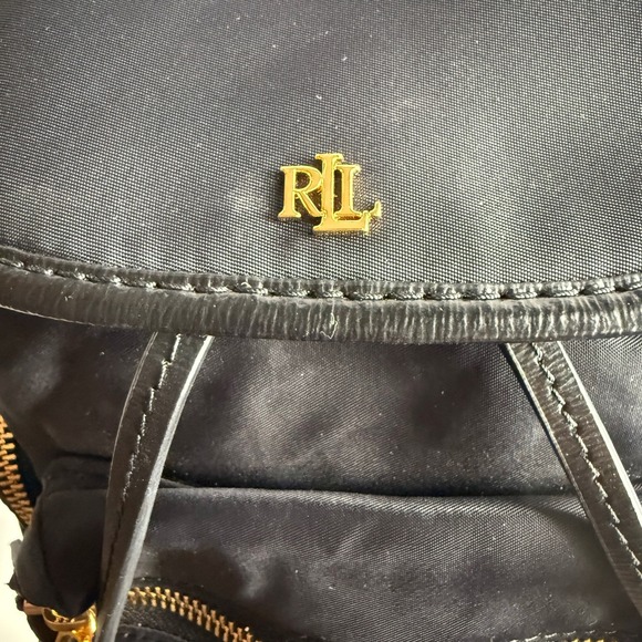 Lauren Ralph Lauren Keely Small Black Nylon Satin Gold Trim Backpack Bag - Picture 8 of 13